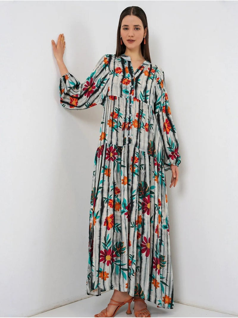 Maxi-jurk met patroon en v-hals bdart Grijs Zwart - Kiabi