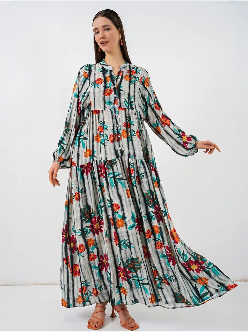 Maxi-jurk met patroon en v-hals bdart Grijs Zwart - Kiabi