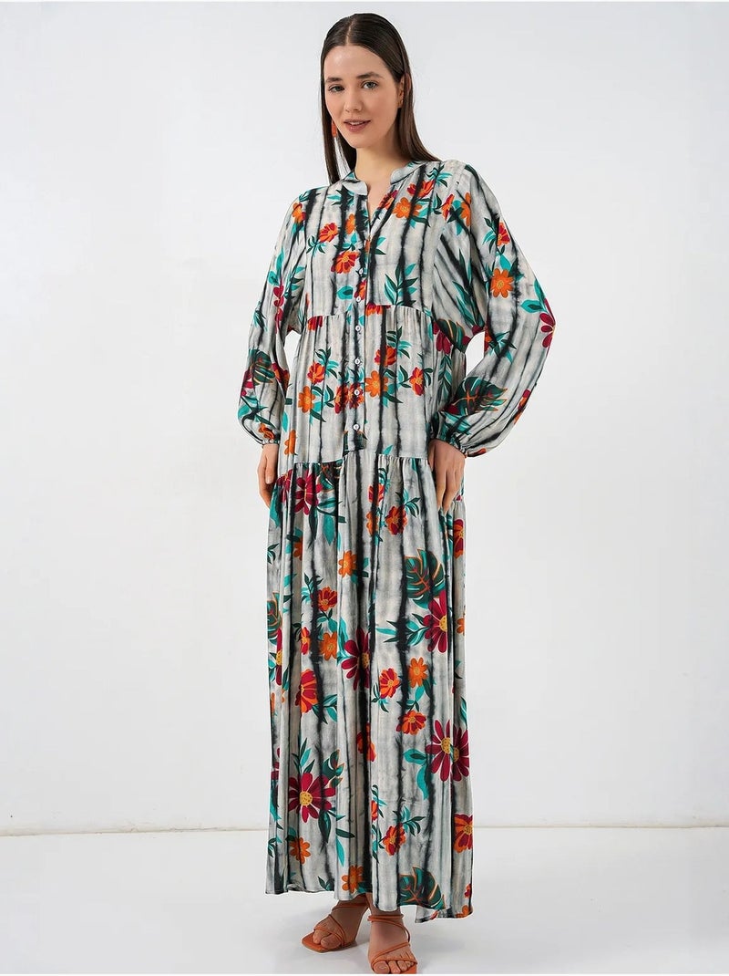 Maxi-jurk met patroon en v-hals bdart Grijs Zwart - Kiabi