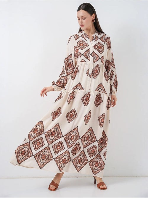 Maxi-jurk met patroon en v-hals bdart - Kiabi