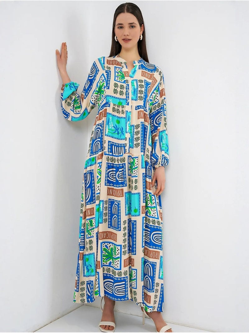 Maxi-jurk met patroon en v-hals bdart Licht kakigroen - Kiabi
