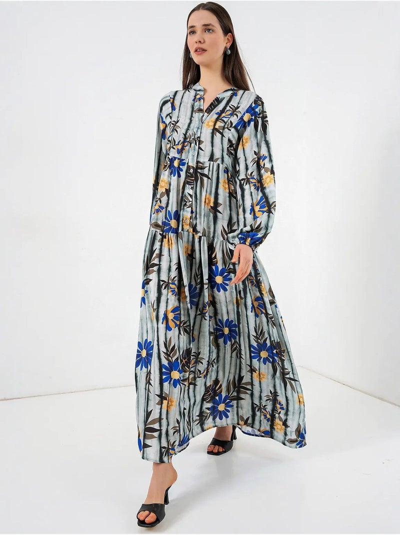 Maxi-jurk met patroon en v-hals bdart Lichtgrijs - Kiabi