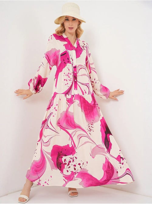 Maxi-jurk met patroon en v-hals bdart - Kiabi Maxi-jurk met patroon en v-hals bdart - Kiabi