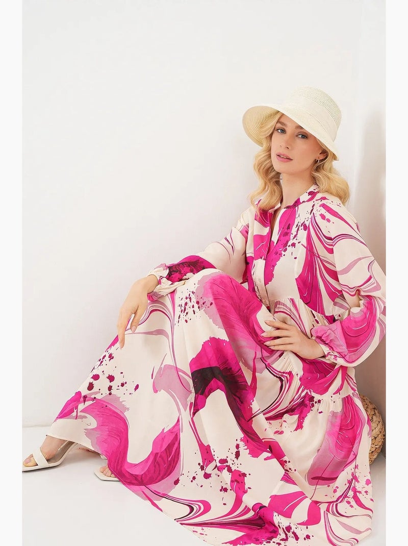 Maxi-jurk met patroon en v-hals bdart Magenta - Kiabi