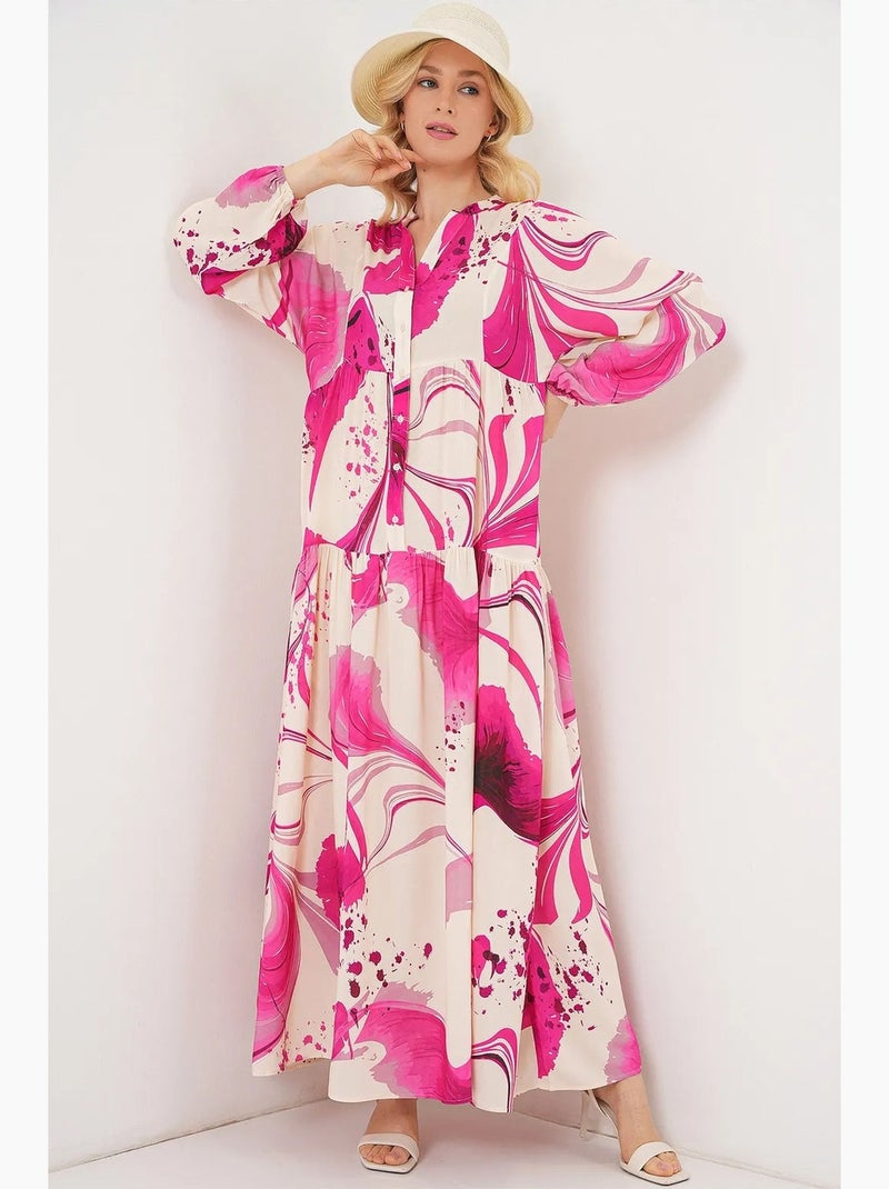 Maxi-jurk met patroon en v-hals bdart Magenta - Kiabi