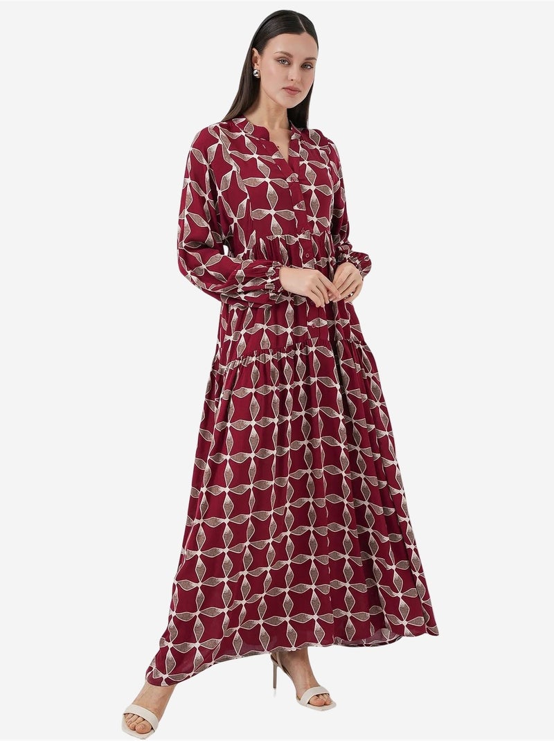 Maxi-jurk met patroon en v-hals bdart Pruim - Kiabi