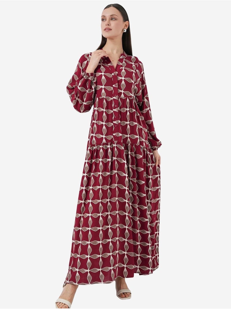 Maxi-jurk met patroon en v-hals bdart Pruim - Kiabi