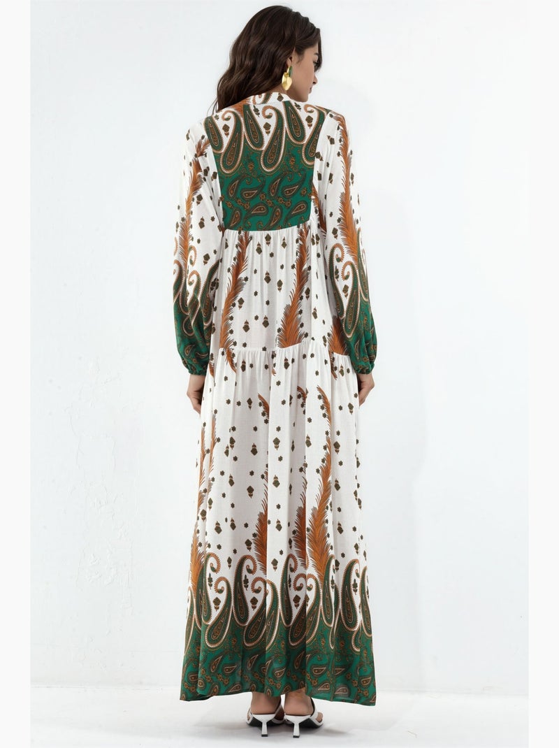 Maxi-jurk met patroon en v-hals bdart Wit - Kiabi