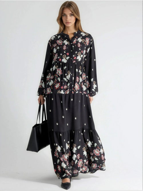 Maxi-jurk met patroon en v-hals hiccup - Kiabi Maxi-jurk met patroon en v-hals hiccup - Kiabi