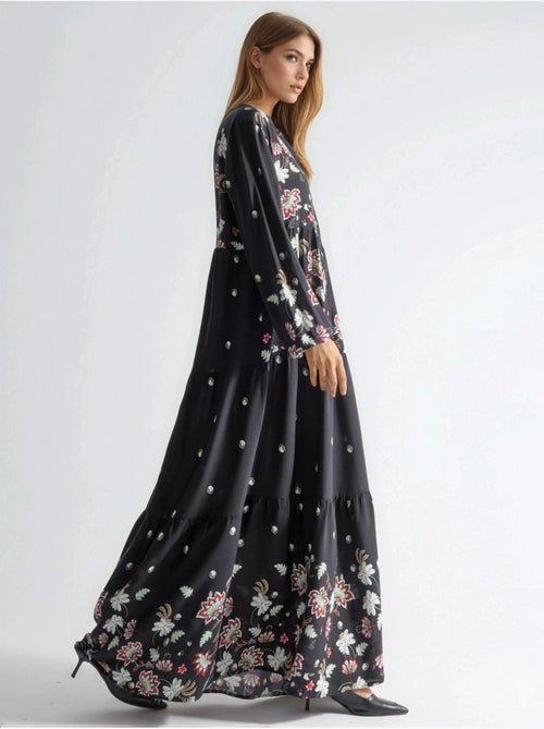 Maxi-jurk met patroon en v-hals hiccup - Kiabi Maxi-jurk met patroon en v-hals hiccup - Kiabi