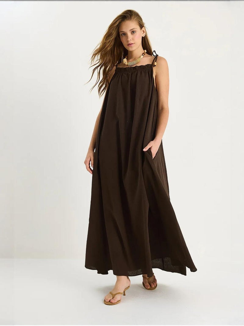 Maxi-jurk met ruchesdetail lucci Hazelnootbruin - Kiabi