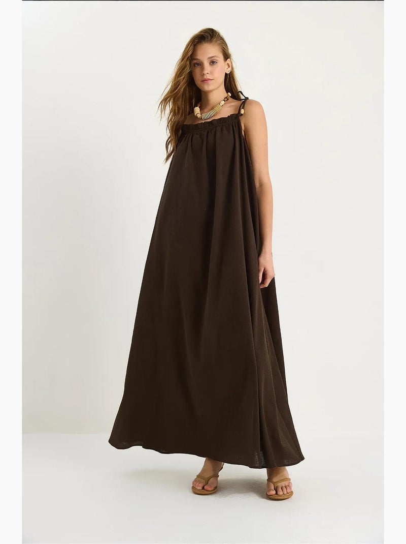 Maxi-jurk met ruchesdetail lucci Hazelnootbruin - Kiabi