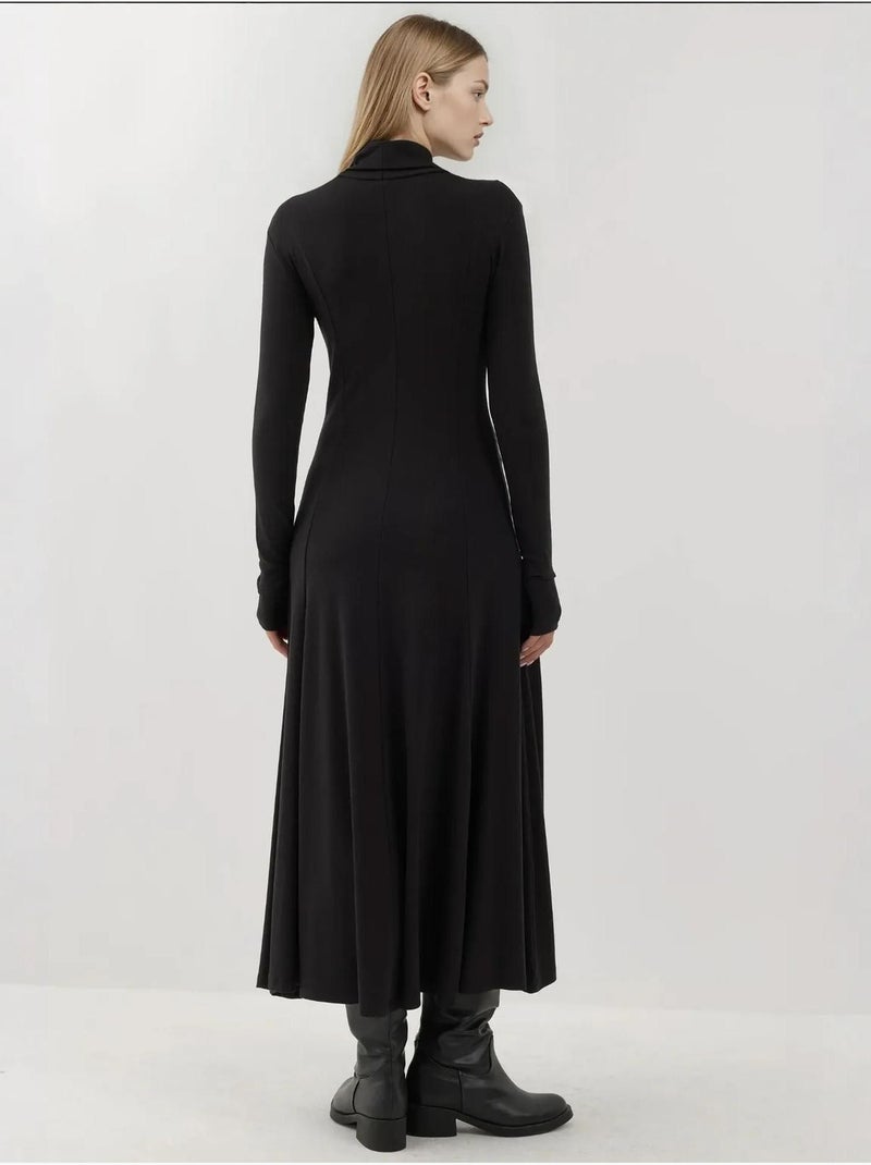 Maxi-jurk met textuur en halfhoge col hiccup Zwart - Kiabi
