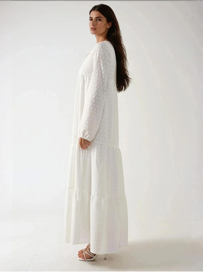 Maxi-jurk met textuur en ronde hals hiccup Wit - Kiabi