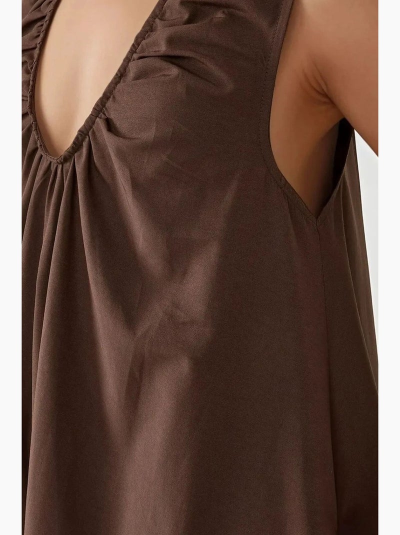 Maxi-jurk met u-hals hiccup Donkerbruin - Kiabi