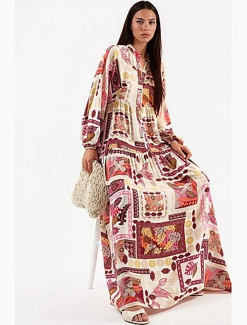 Maxi-jurk met v-hals en patroon hiccup