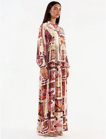 Maxi-jurk met v-hals en patroon hiccup