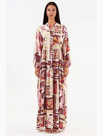Maxi-jurk met v-hals en patroon hiccup