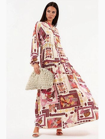 Maxi-jurk met v-hals en patroon hiccup