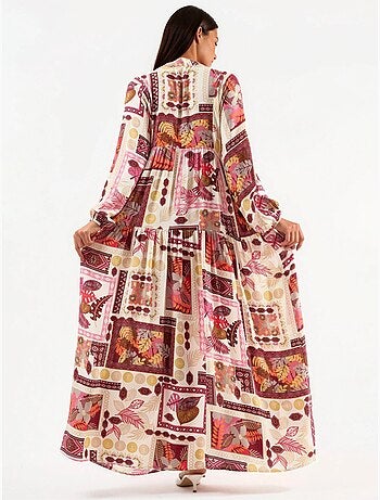 Maxi-jurk met v-hals en patroon hiccup