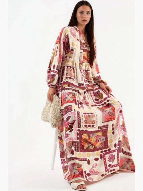 Maxi-jurk met v-hals en patroon hiccup - Kiabi