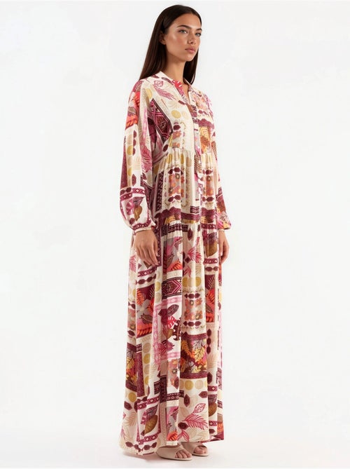 Maxi-jurk met v-hals en patroon hiccup - Kiabi