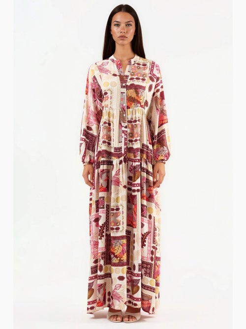 Maxi-jurk met v-hals en patroon hiccup - Kiabi