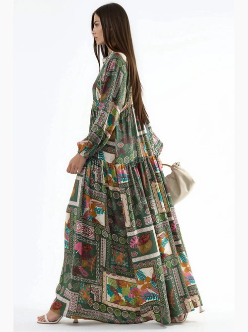 Maxi-jurk met v-hals en patroon hiccup - Kiabi Maxi-jurk met v-hals en patroon hiccup - Kiabi