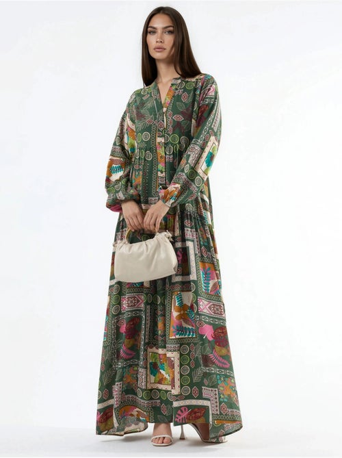 Maxi-jurk met v-hals en patroon hiccup - Kiabi Maxi-jurk met v-hals en patroon hiccup - Kiabi