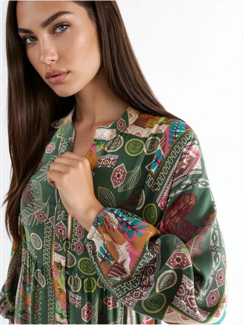 Maxi-jurk met v-hals en patroon hiccup - Kiabi Maxi-jurk met v-hals en patroon hiccup - Kiabi