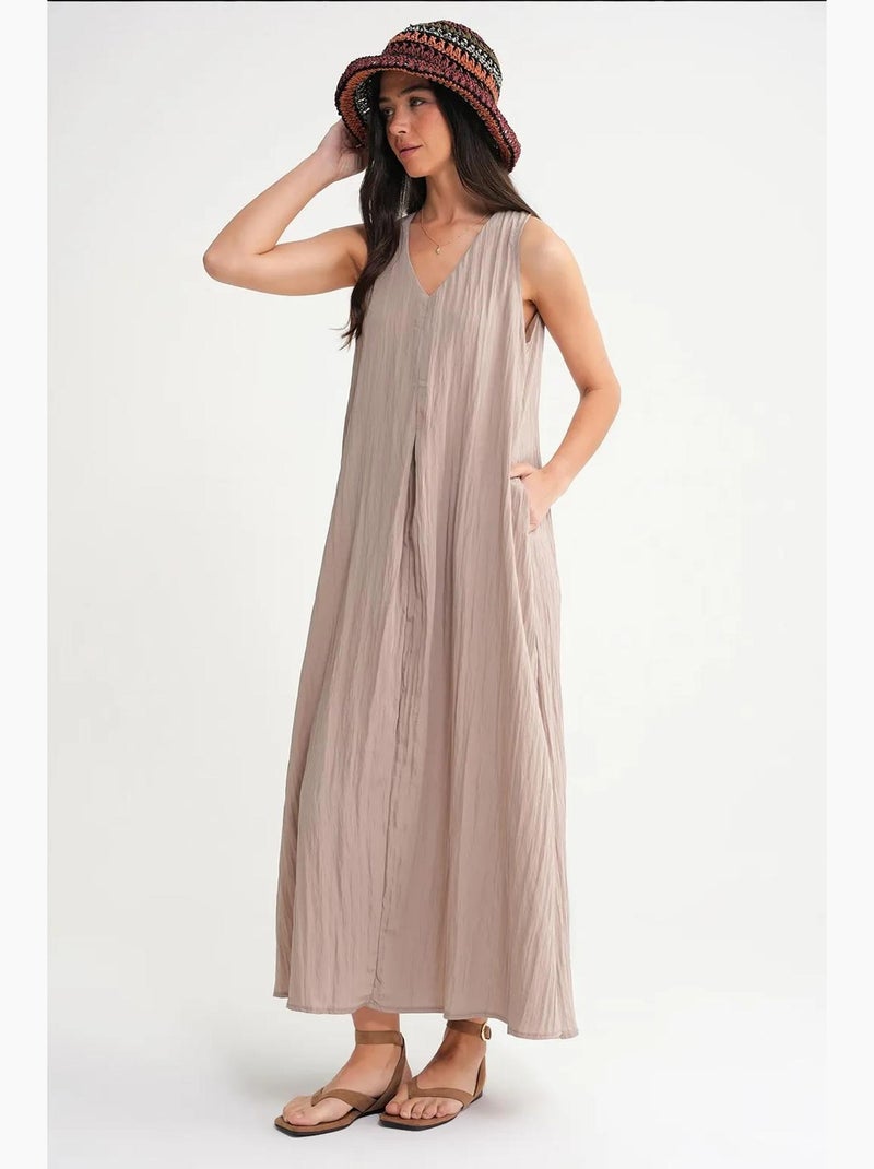 Maxi-jurk met v-hals mixray Klei-beige - Kiabi