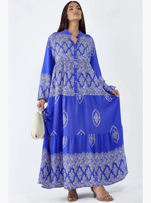 Maxi-jurk met v-hals, patroon en knoopsluiting hiccup - Kiabi