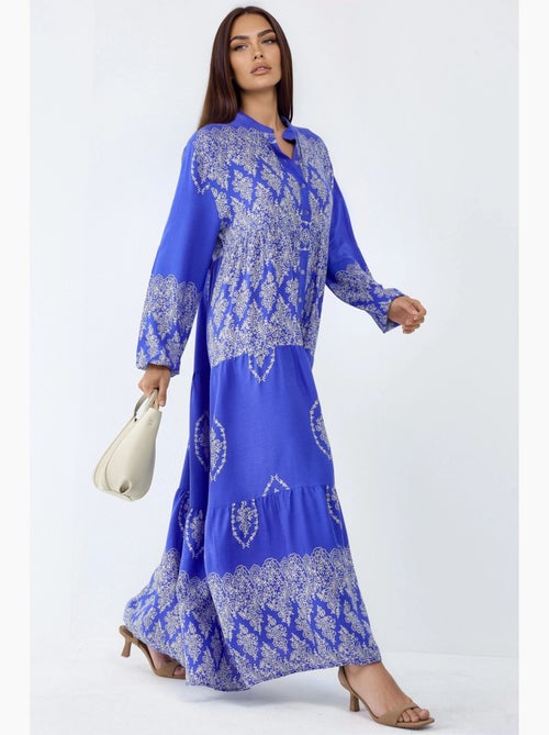 Maxi-jurk met v-hals, patroon en knoopsluiting hiccup - Kiabi