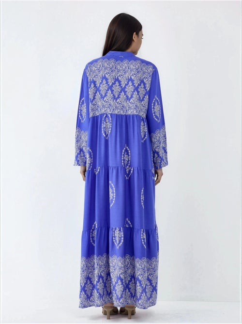 Maxi-jurk met v-hals, patroon en knoopsluiting hiccup - Kiabi
