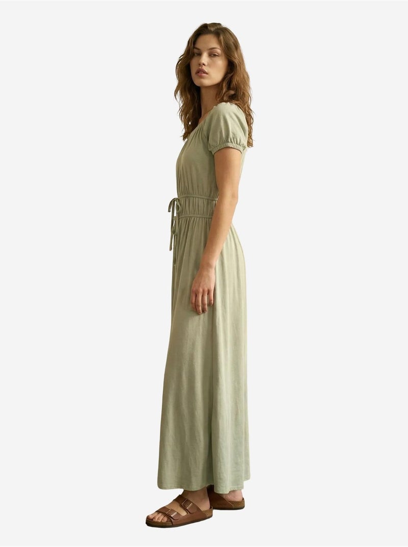 Maxi-jurk met vierkante hals en strikdetail my fashion Muntgroen - Kiabi