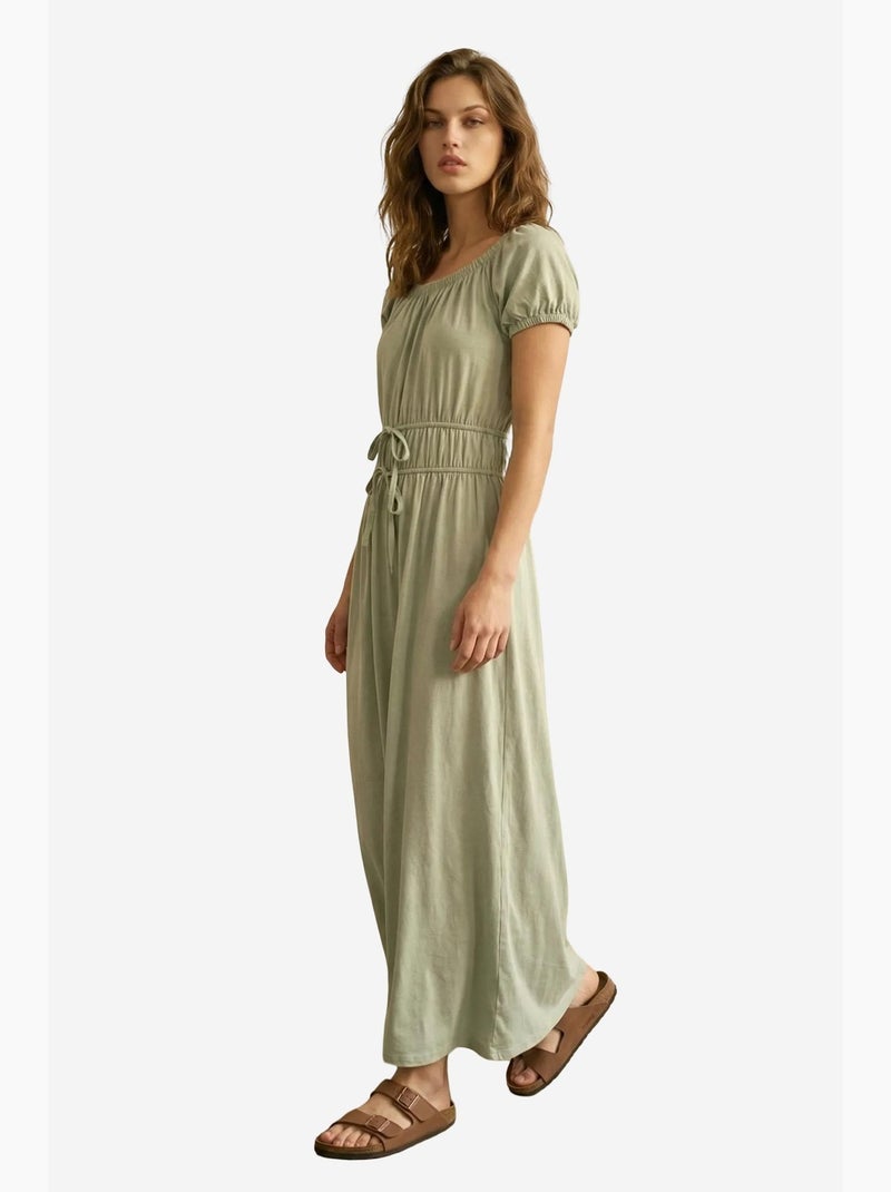 Maxi-jurk met vierkante hals en strikdetail my fashion Muntgroen - Kiabi