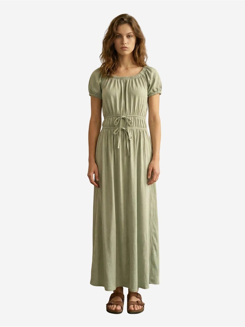 Maxi-jurk met vierkante hals en strikdetail my fashion Muntgroen - Kiabi