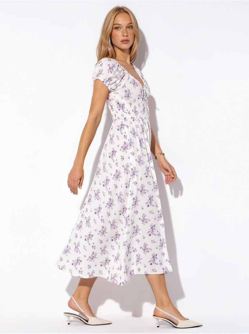 Maxi-jurk van viscose met bloemenprint busem Gebroken wit - Kiabi