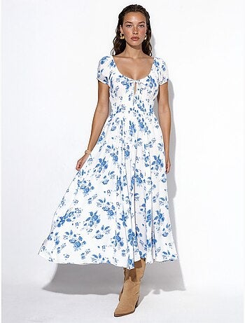 Maxi-jurk van viscose met bloemenprint busem