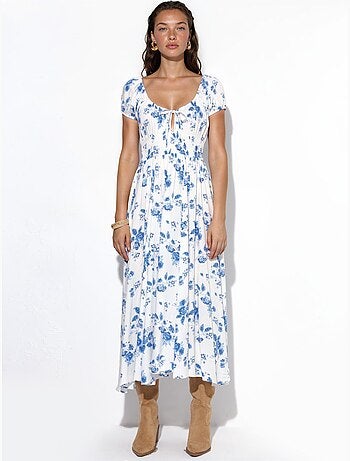 Maxi-jurk van viscose met bloemenprint busem