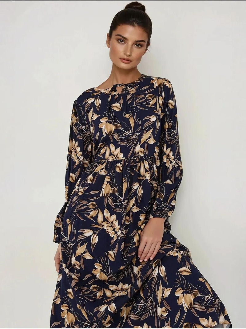 Maxi-jurk van viscose met bloemenprint en lange mouwen hiccup Blauw - Kiabi