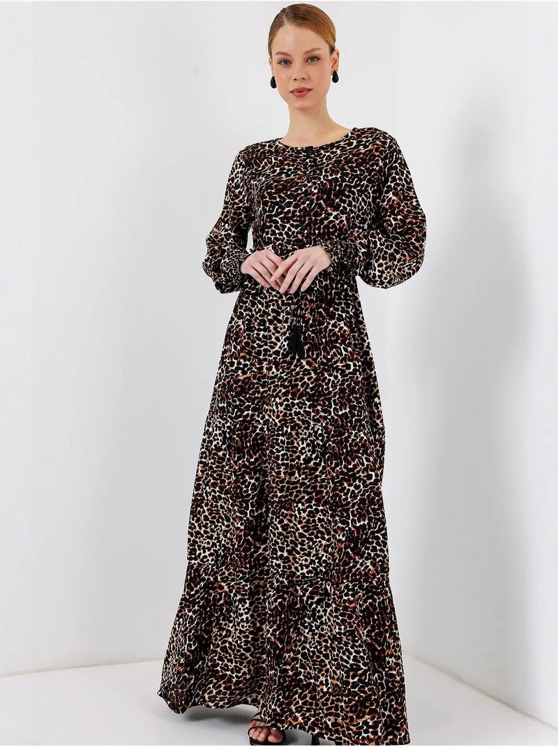 Maxi-jurk van viscosecrêpe met bloemenprint bdart Bruin - Kiabi