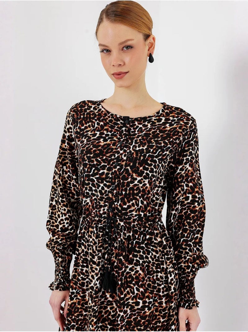 Maxi-jurk van viscosecrêpe met bloemenprint bdart Bruin - Kiabi