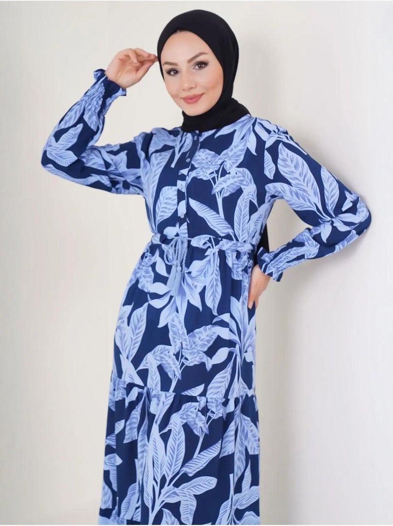 Maxi-jurk van viscosecrêpe met bloemenprint bdart Lagonblauw - Kiabi