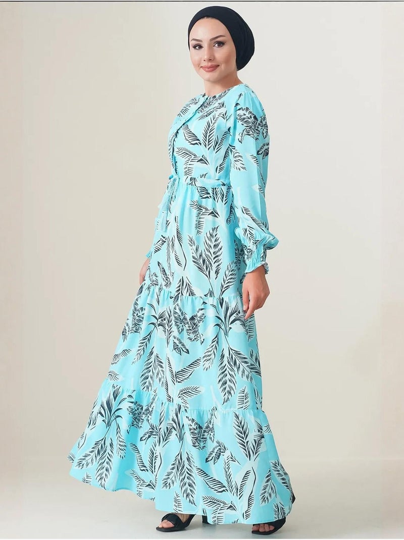 Maxi-jurk van viscosecrêpe met bloemenprint bdart Saffierblauw - Kiabi