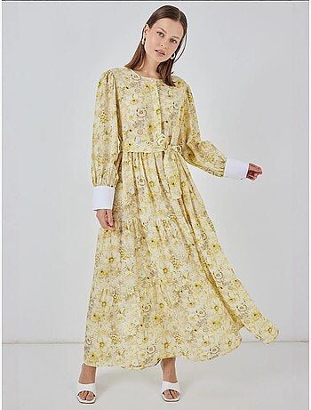 Maxi-jurk van viscosemix met patroon en knoopsluiting bdart