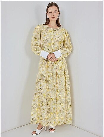 Maxi-jurk van viscosemix met patroon en knoopsluiting bdart
