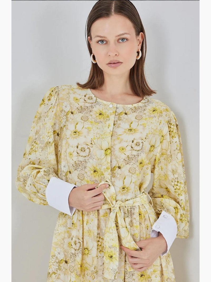 Maxi-jurk van viscosemix met patroon en knoopsluiting bdart Amber - Kiabi