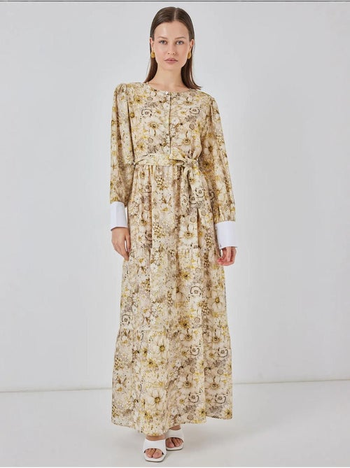 Maxi-jurk van viscosemix met patroon en knoopsluiting bdart - Kiabi