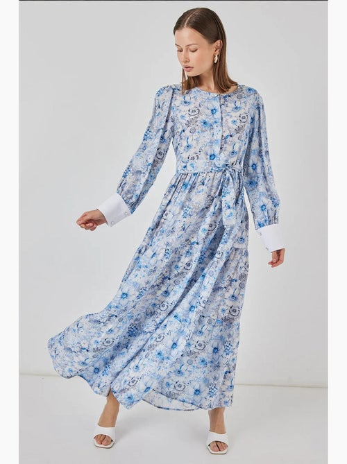 Maxi-jurk van viscosemix met patroon en knoopsluiting bdart - Kiabi